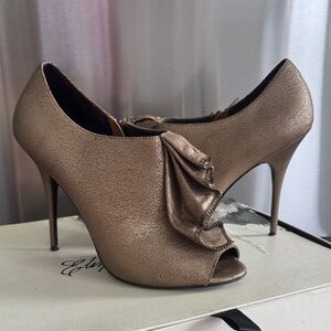 Elizabeth and James Metallic Bronze Peep-Toe Heels